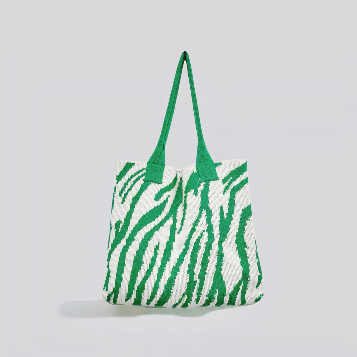 Gestrickte Einkaufstasche mit Zebra-Print - Grün Weiß - TascheGestrickte Einkaufstasche mit Zebra-Print - € - - Concept Frankfurt