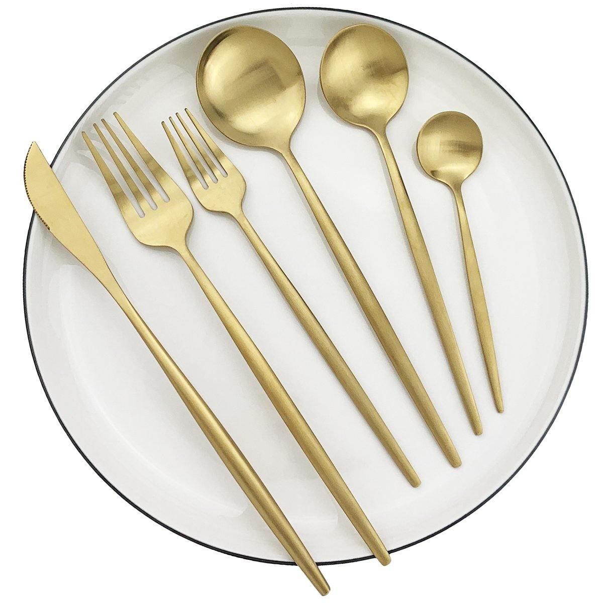 36 Stück Minimalistisches Besteck - 36Stück Mattes Gold - Cutlery Dining frendorfsale Kitchen Tuckhub utensils - Concept Frankfurt