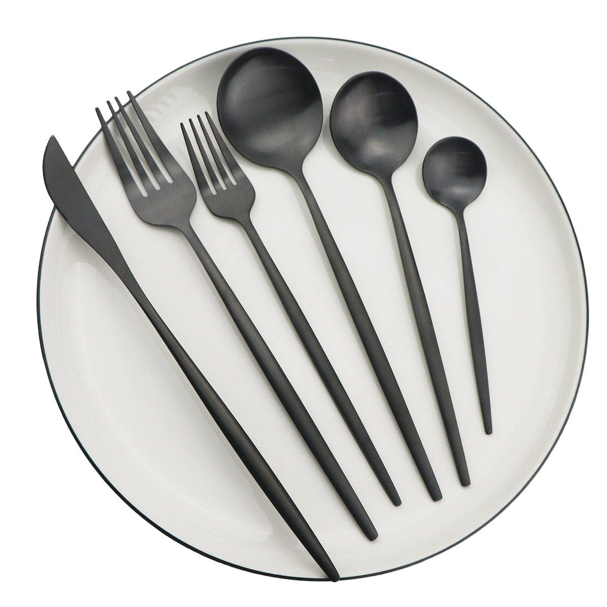 36 Stück Minimalistisches Besteck - 36Stück Mattschwarz - Cutlery Dining frendorfsale Kitchen Tuckhub utensils - Concept Frankfurt