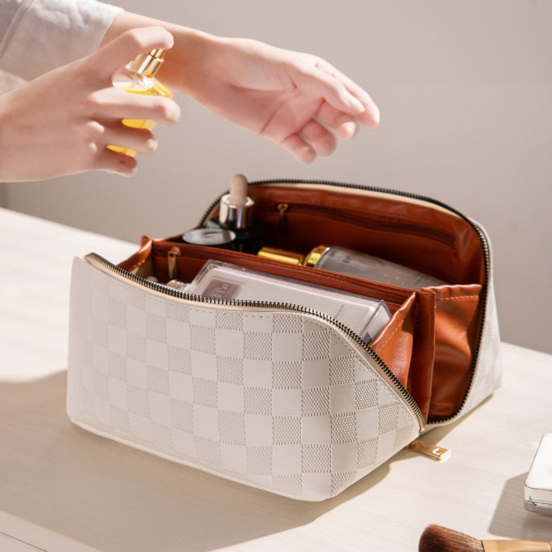 Boho | Luxus Checkered Make-up Kosmetiktasche - Creme - Bags Sale - Concept Frankfurt
