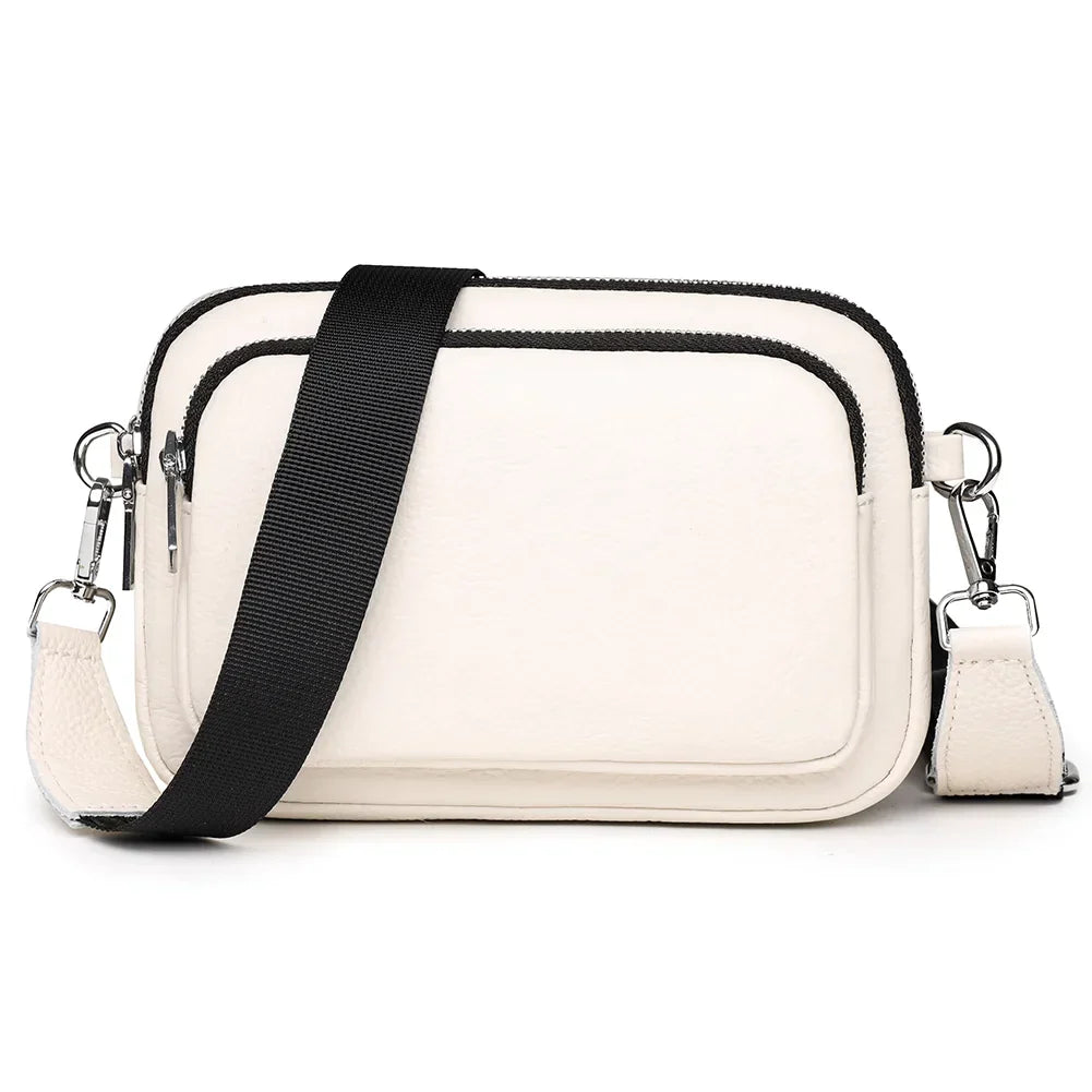 Addison - Damen Umhängetasche aus echtem Leder, elegante kleine Kamerataschen, Mode für die Arbeit - Weiß - Damen FRAUEN Taschen - Concept Frankfurt