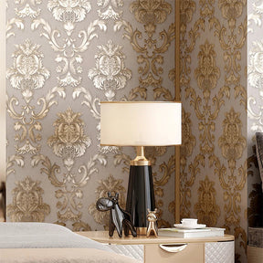 Gold texturiert Luxus Klassisch 3D Damast Tapete Dekor - - Schlafzimmer Servicepoints Wanddekoration Wohnbereich - Concept Frankfurt